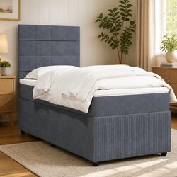Versatile Grey Velvet Box Spring Bed for Comfortable Sleep