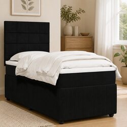 Box Spring Bed King Single with Pocket Mattress Black Velvet Adjustable