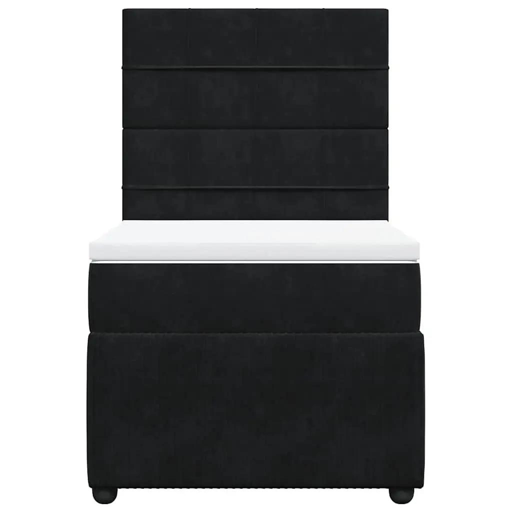 Box Spring Bed Velvet King Single with Pocket Mattress Black Adjustable Headboard