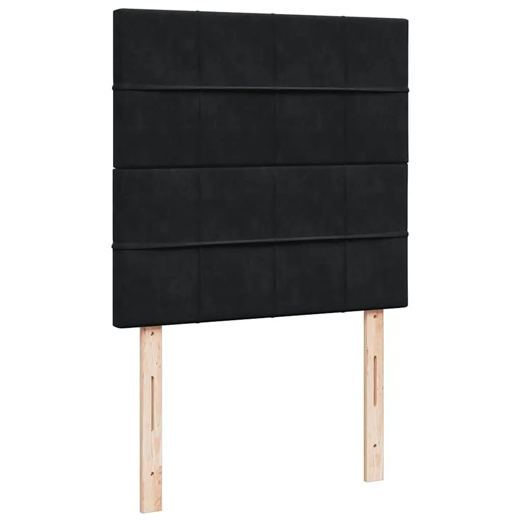 Box Spring Bed Velvet King Single with Pocket Mattress Black Adjustable Headboard