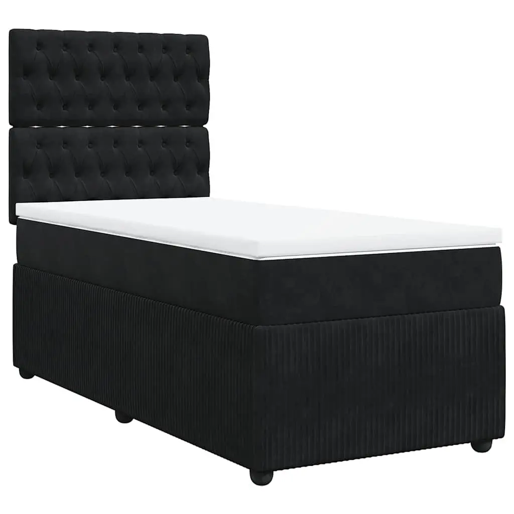 Pocket Spring Mattress Box Spring Bed Black Velvet King Single with Adjustable Headboard