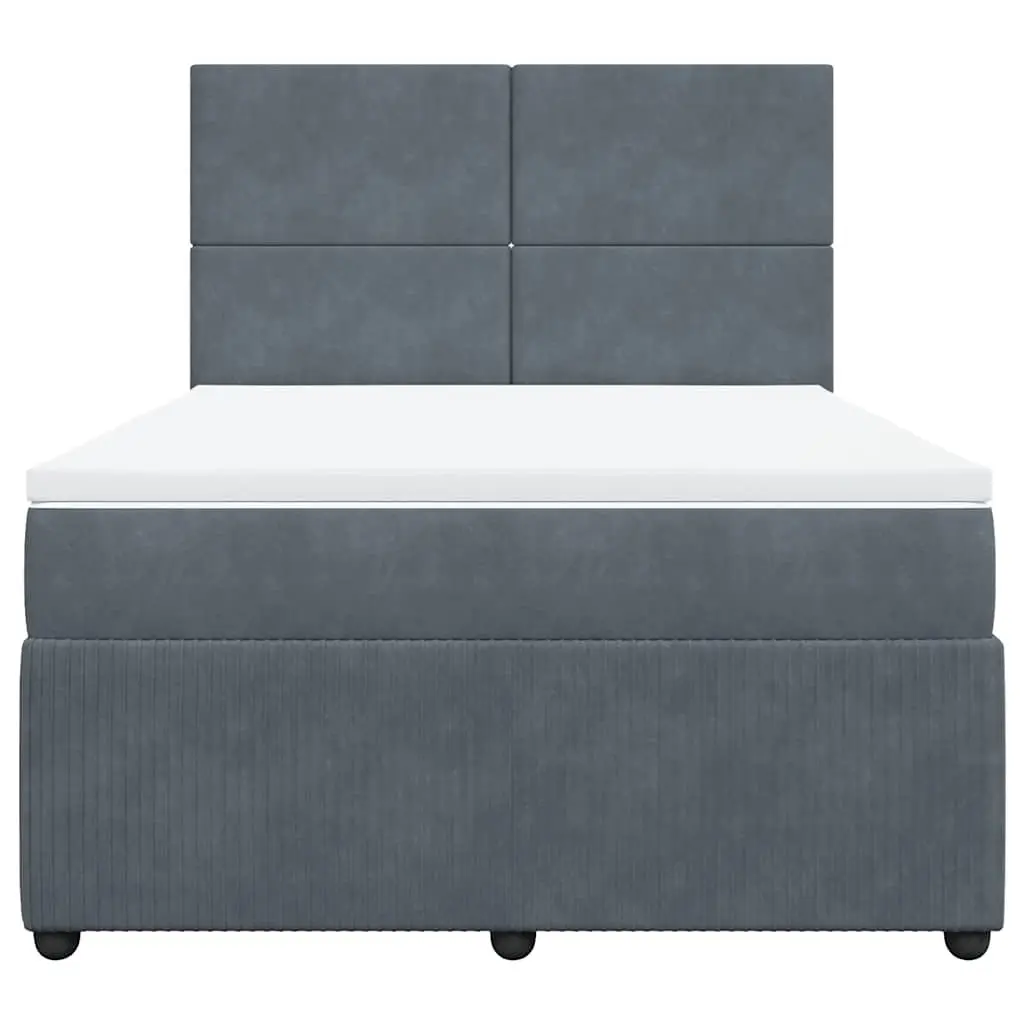 Box Spring Bed Velvet Double Grey with Pocket Spring Mattress and Height Adjustable Headboard