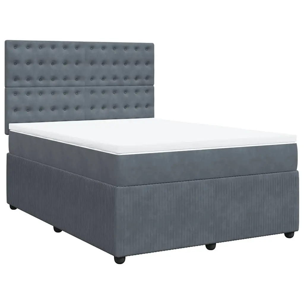 Box Spring Bed Velvet Double Dark Grey Pocket Sprung Mattress Adjustable