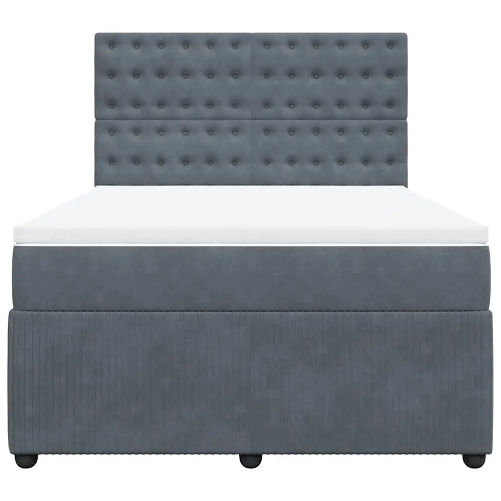 Box Spring Bed Velvet Double Dark Grey Pocket Sprung Mattress Adjustable