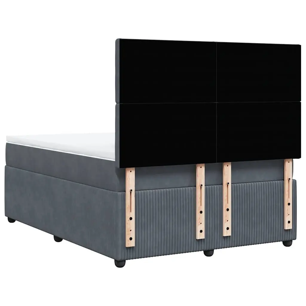 Box Spring Bed Velvet Double Dark Grey Pocket Sprung Mattress Adjustable