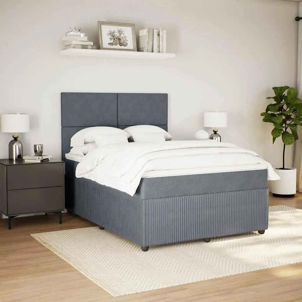 Queen Box Spring Bed with Pocket Mattress Grey Velvet Adjustable Headboard