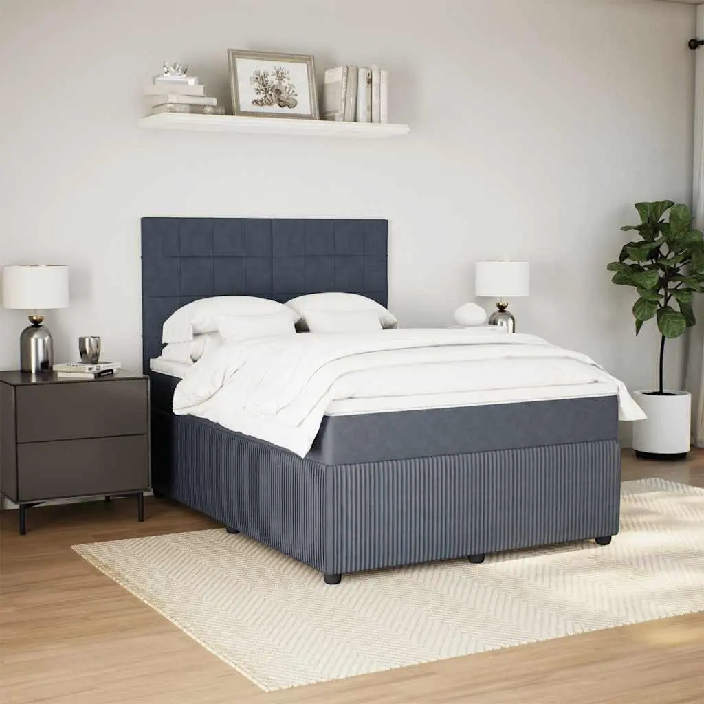 Queen Box Spring Bed with Pocket Sprung Mattress Grey Velvet Adjustable