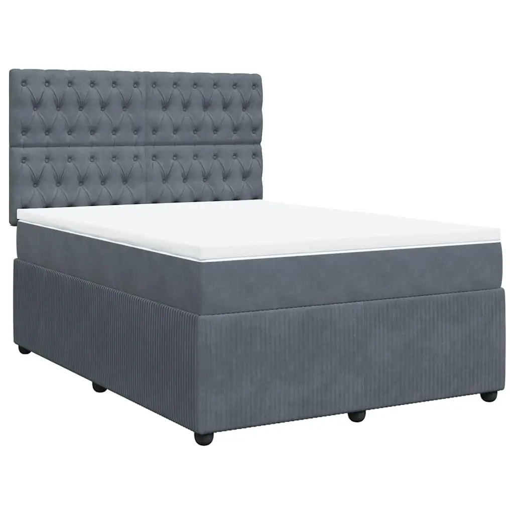 Queen Box Spring Bed with Pocket Mattress Grey Velvet Adjustable Headboard