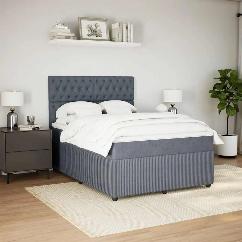 Queen Box Spring Bed with Pocket Mattress Grey Velvet Adjustable Headboard