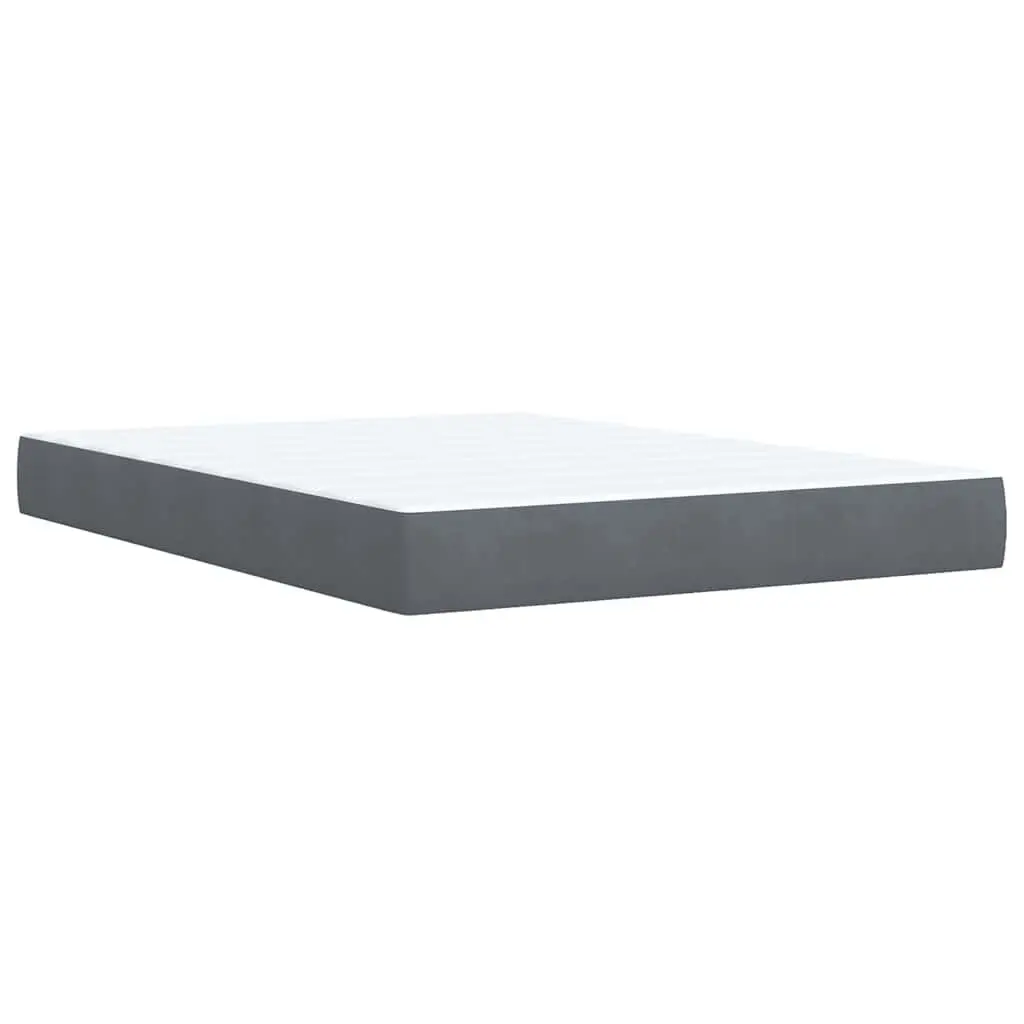 Queen Box Spring Bed with Pocket Mattress Grey Velvet Adjustable Headboard