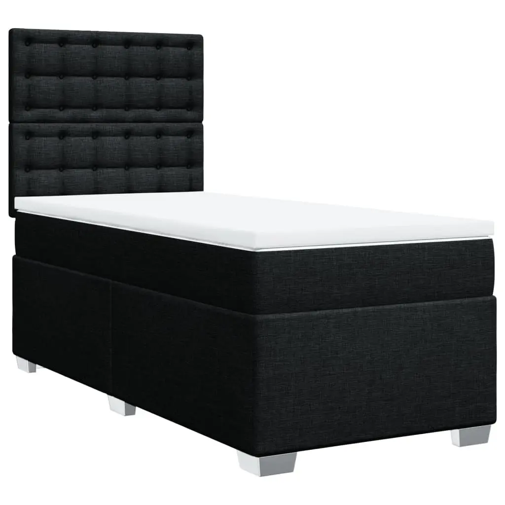King Single Box Spring Bed with Mattress Black Fabric LED Headboard Bedroom