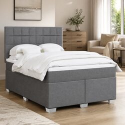 Double Box Spring Bed with Pocket Mattress LED Lights Height-Adjustable