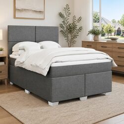 Queen Box Spring Bed with Pocket Mattress LED Lights Adjustable Headboard Grey