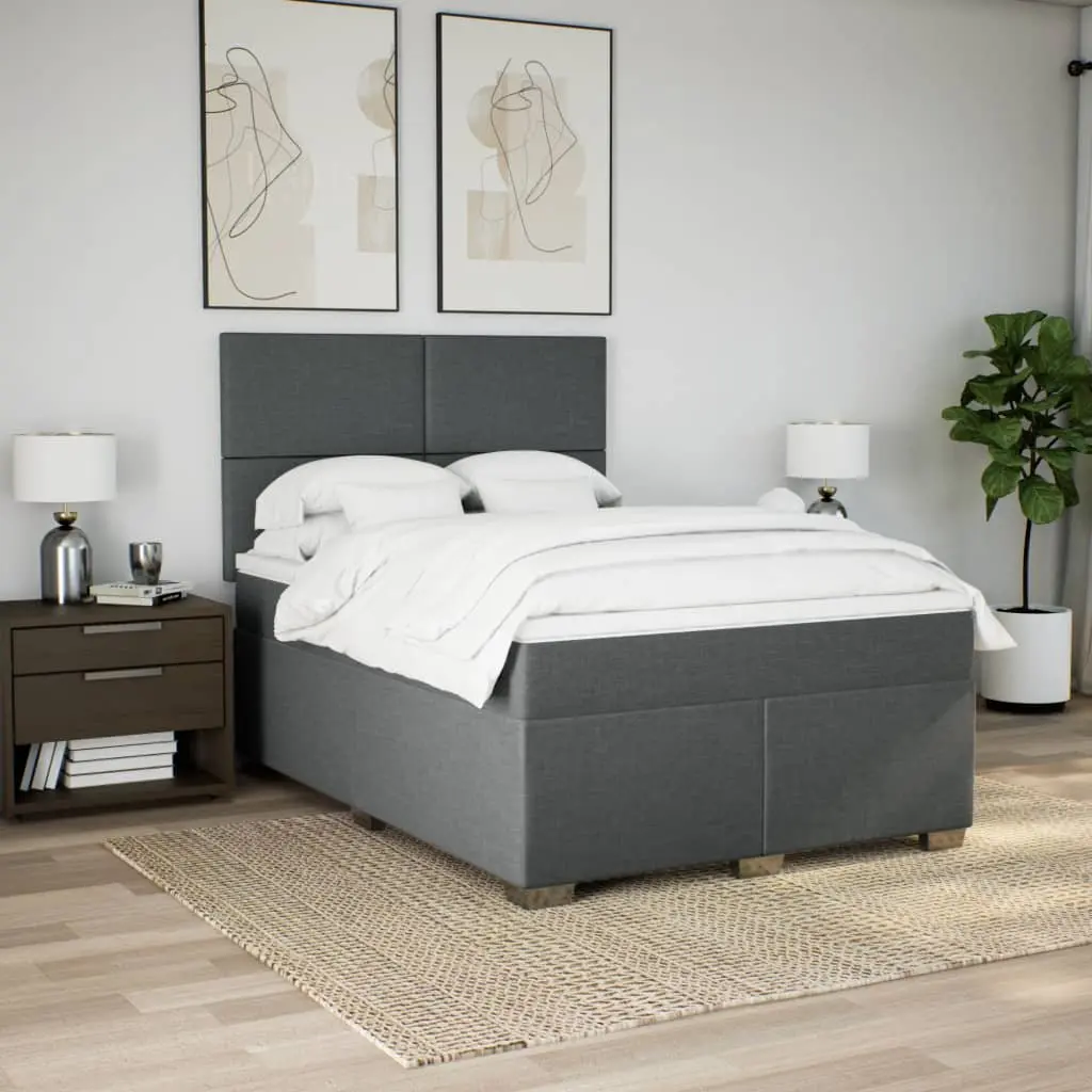 Queen Box Spring Bed with Pocket Mattress LED Lights Adjustable Headboard Grey