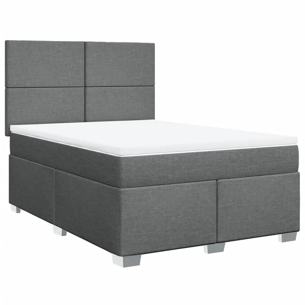 Queen Box Spring Bed with Pocket Mattress LED Lights Adjustable Headboard Grey