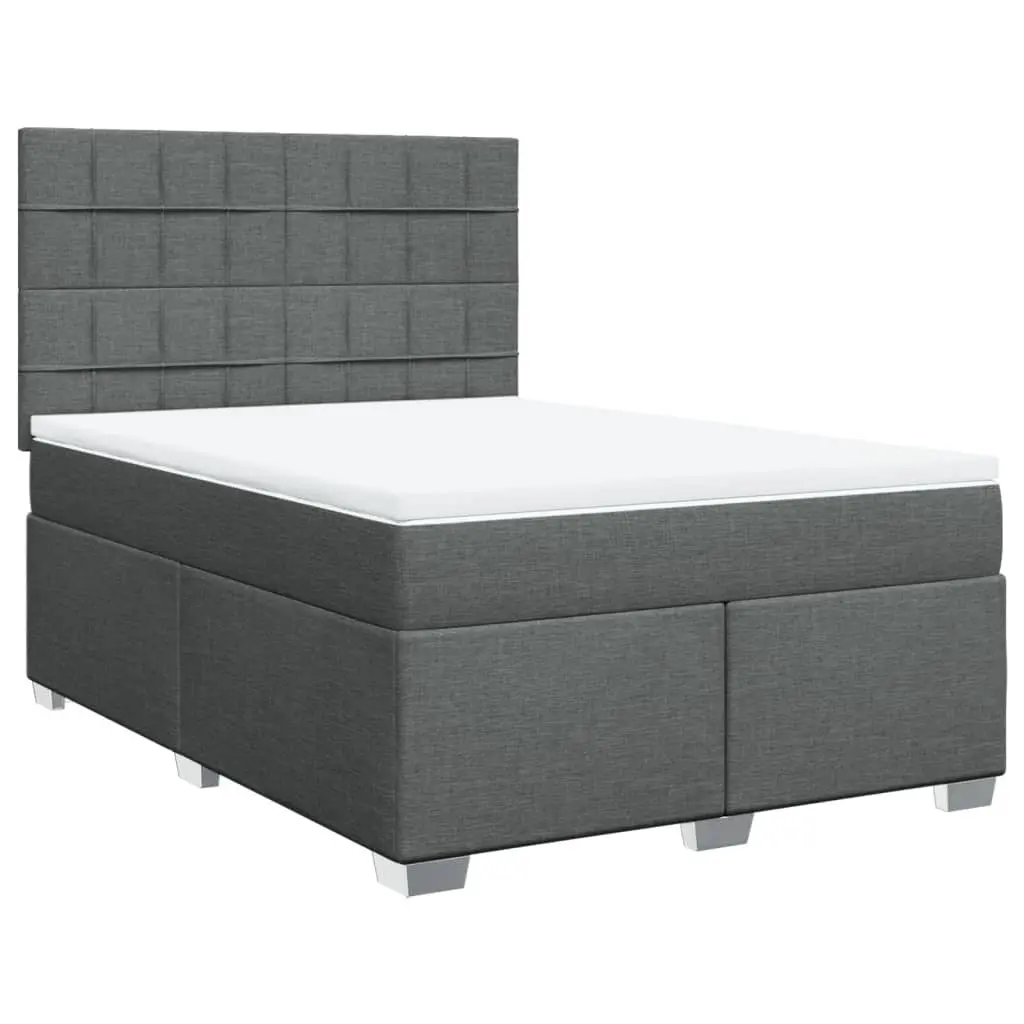 Queen Box Spring Bed Pocket Spring Mattress Dark Grey Fabric Height Adjustable LED Headboard