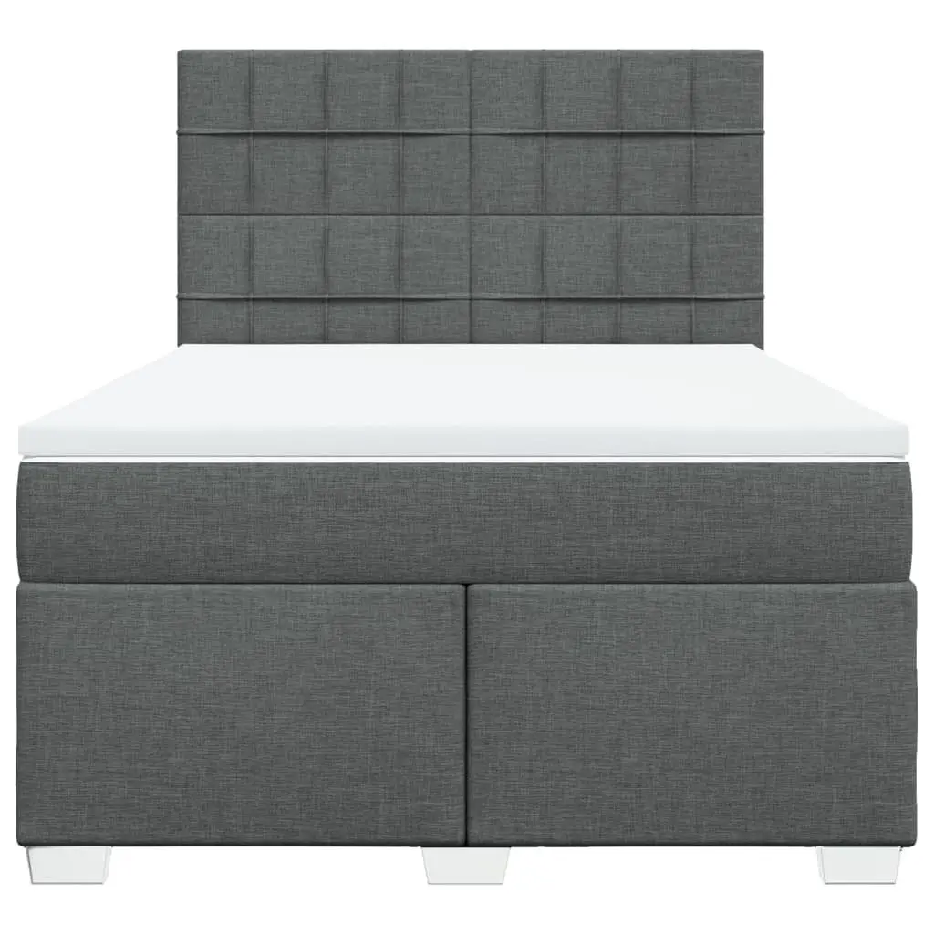 Queen Box Spring Bed Pocket Spring Mattress Dark Grey Fabric Height Adjustable LED Headboard