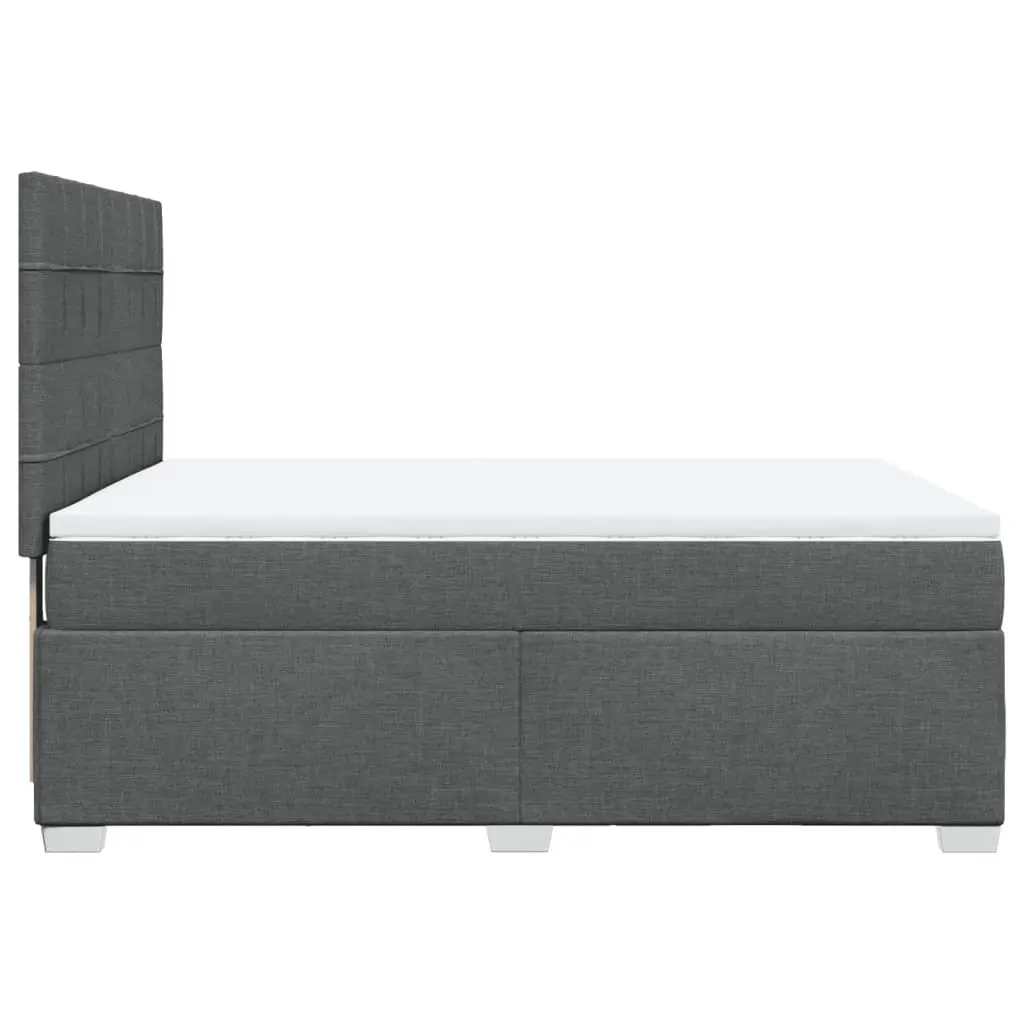 Queen Box Spring Bed Pocket Spring Mattress Dark Grey Fabric Height Adjustable LED Headboard