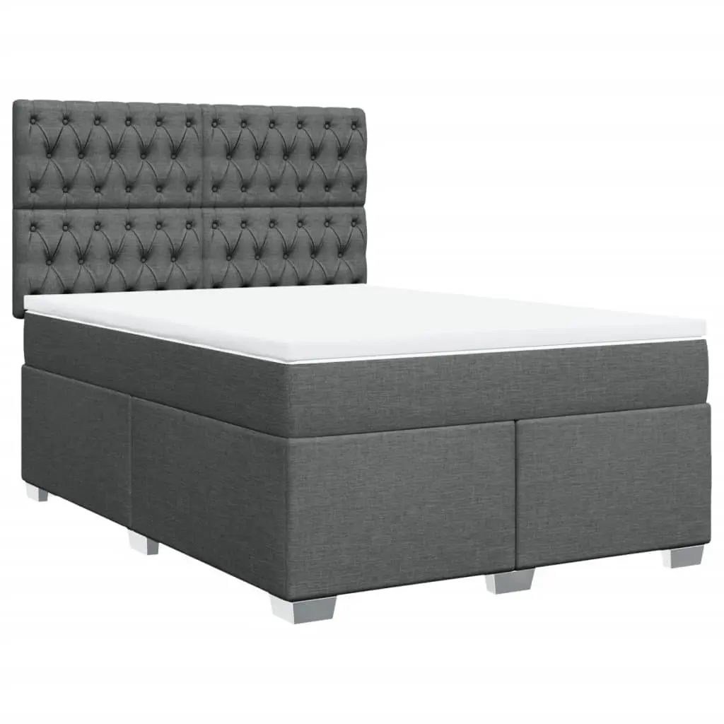 Queen Bed Grey Adjustable Headboard Pocket Spring Mattress Box Spring with LED Lights