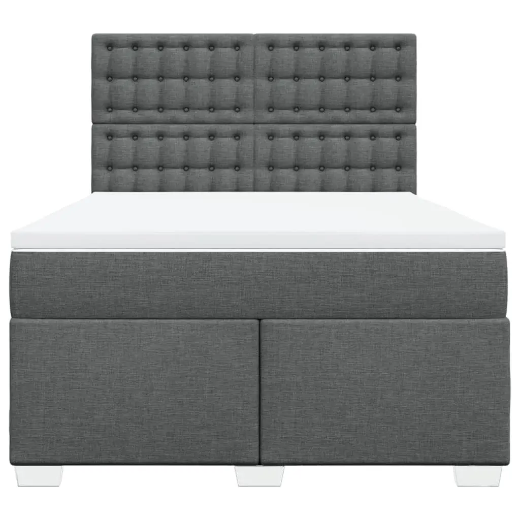 Queen Box Spring Bed with Pocket Spring Mattress LED Light Grey Fabric Headboard