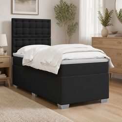 King Single Box Spring Bed with Pocket Mattress LED Lights Black Faux Leather
