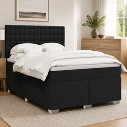 Queen Box Spring Bed with Pocket Mattress LED Lights Faux Leather Adjustable