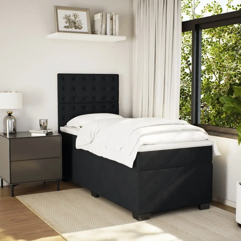 King Single Box Spring Bed with Pocket Mattress LED Lights Velvet Black