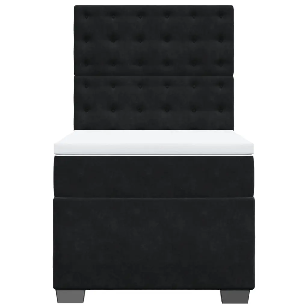 King Single Box Spring Bed with Pocket Mattress LED Lights Velvet Black
