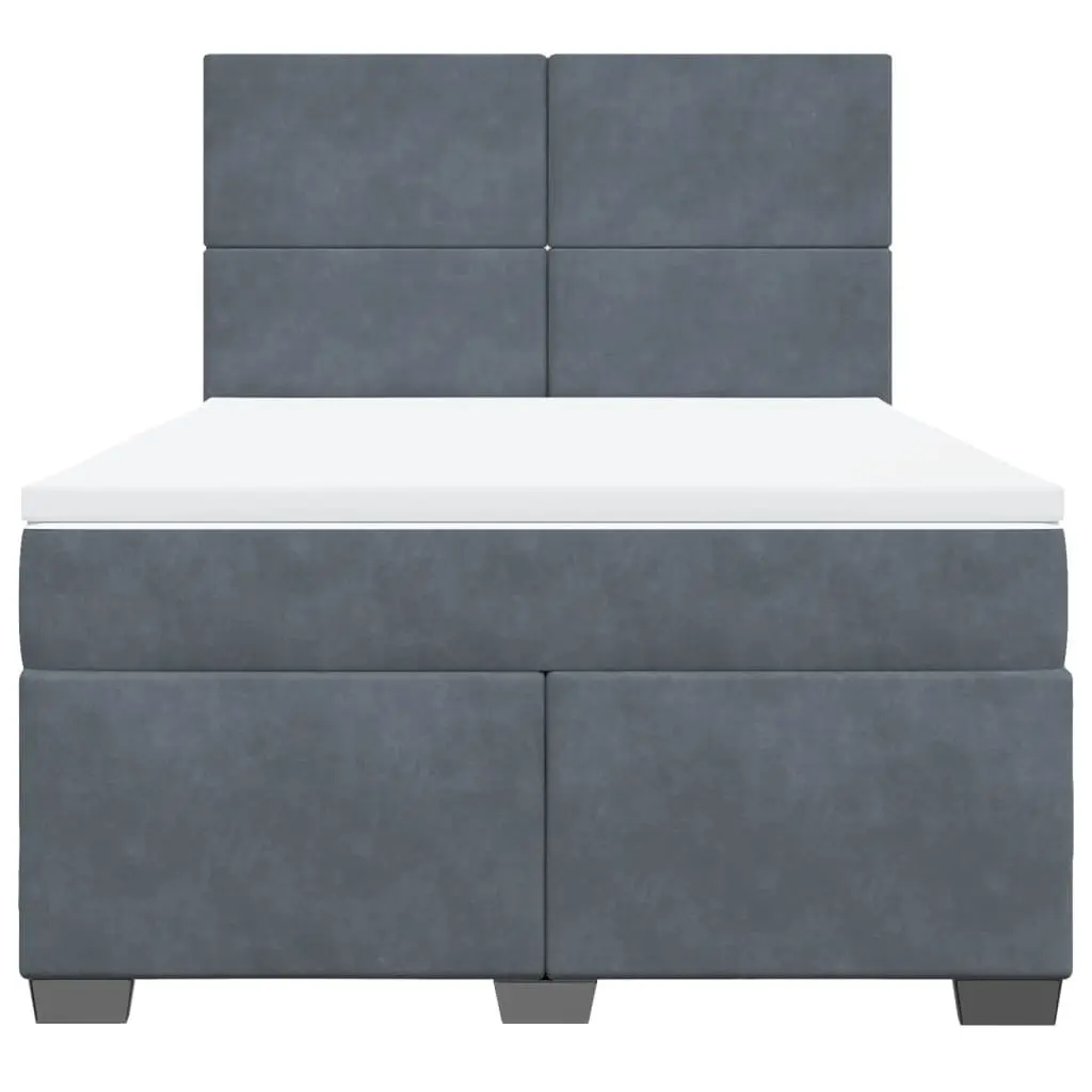 Box Spring Bed Velvet Fabric Pocket Spring Mattress Height Adjustable Headboard LED Lights Dark Grey