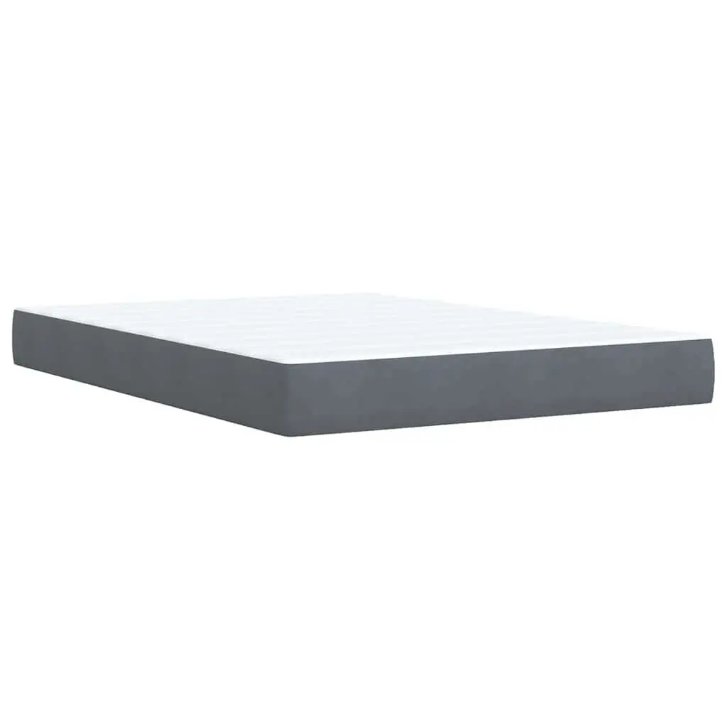 Box Spring Bed Pocket Spring Mattress Velvet Fabric Adjustable Headboard LED Lights Grey