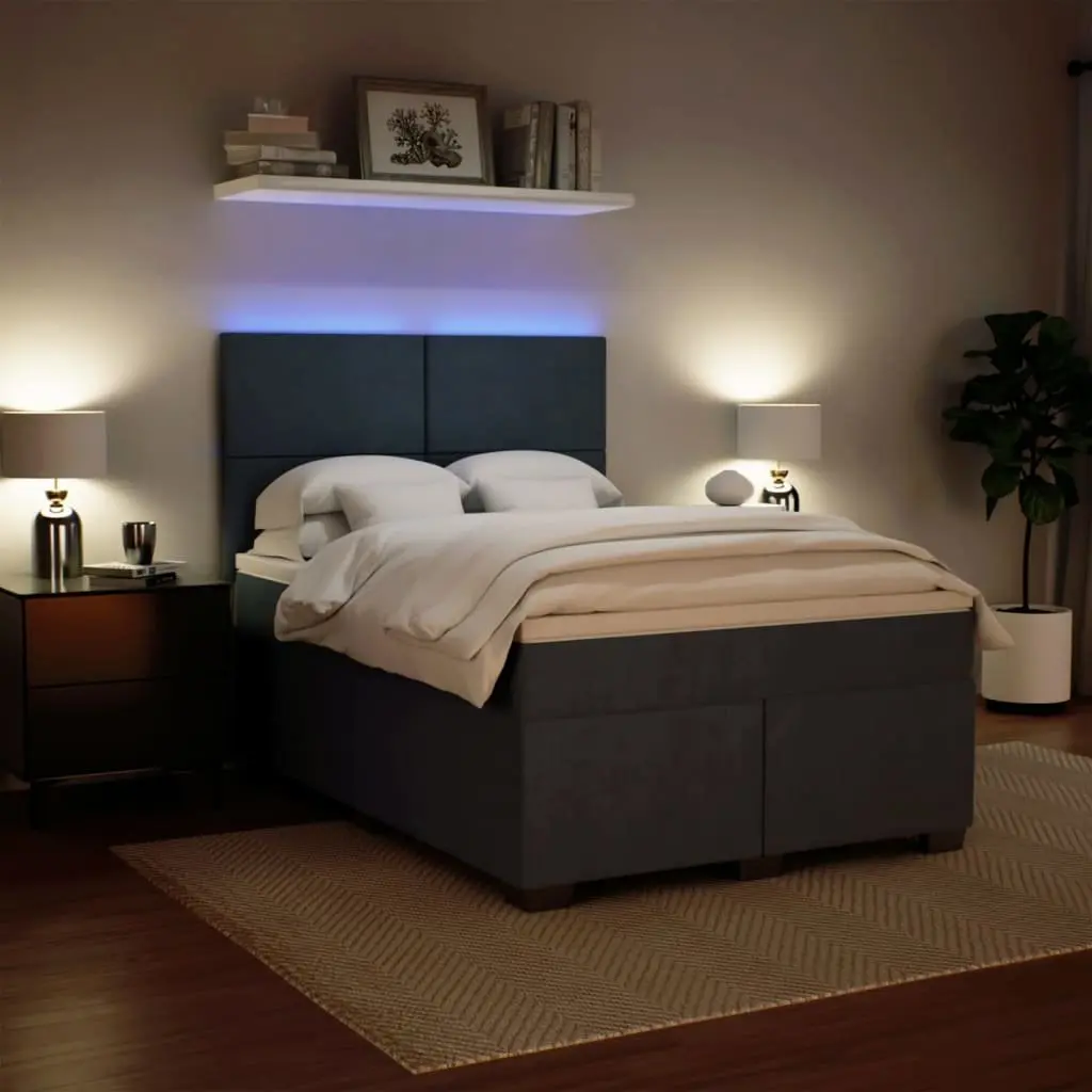 Queen Box Spring Bed with Pocket Spring Mattress LED Lights Grey Velvet