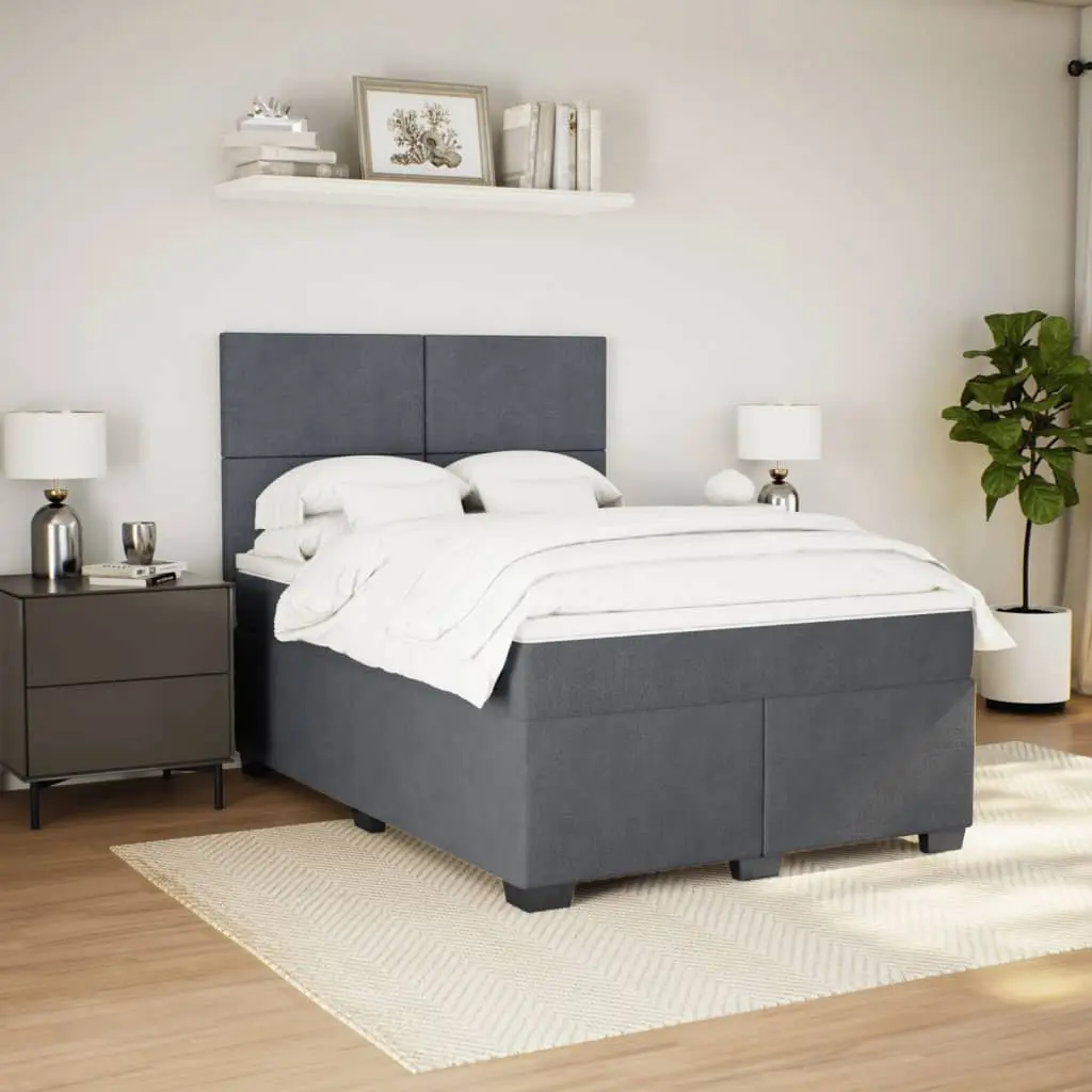 Queen Box Spring Bed with Pocket Spring Mattress LED Lights Grey Velvet