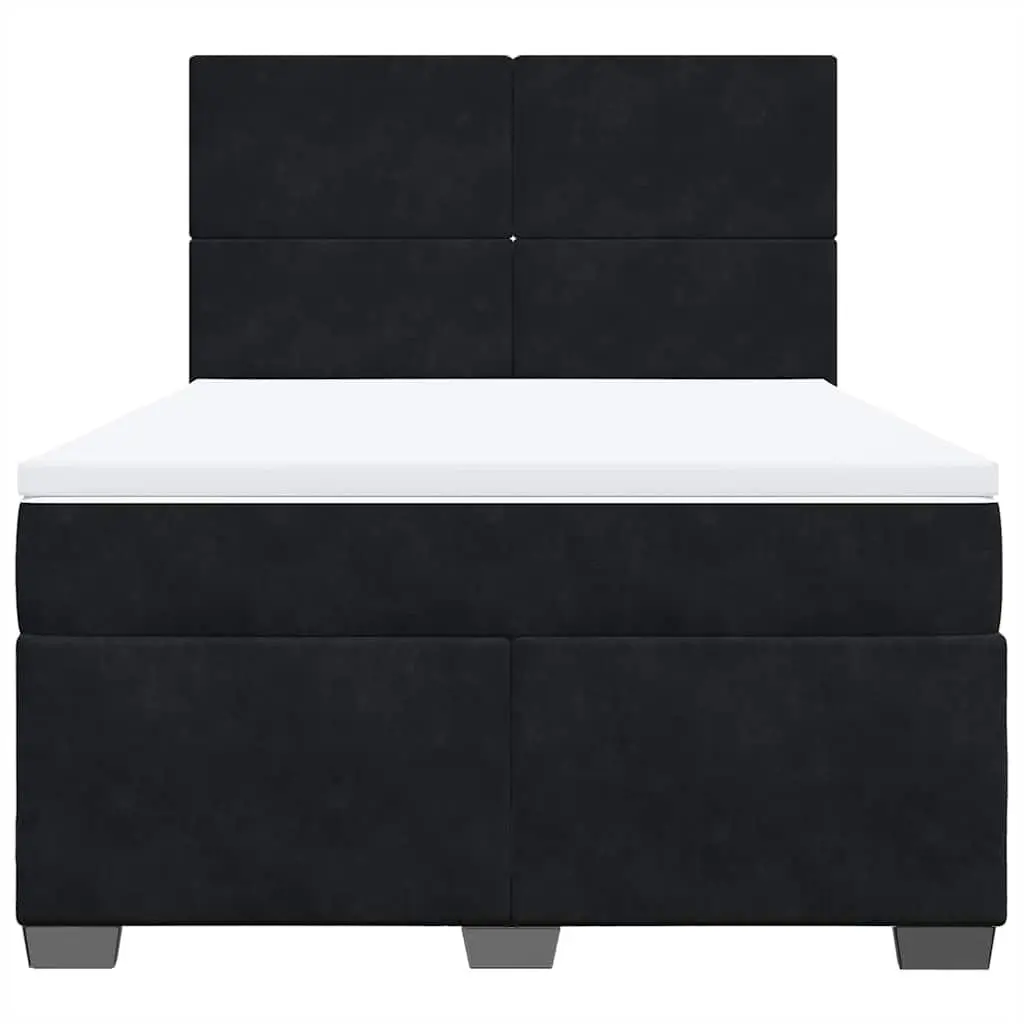 Queen Size Box Spring Bed Velvet Fabric Black with Mattress and LED Headboard