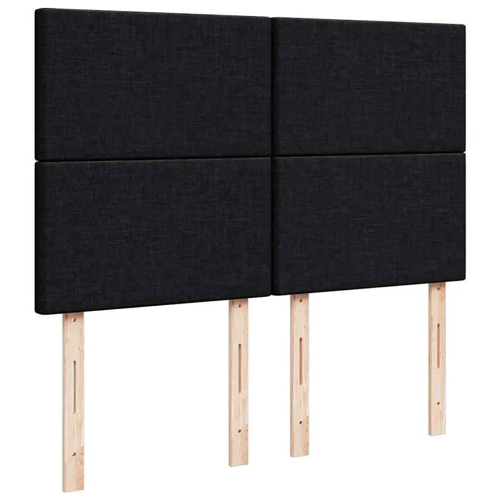 Queen Size Box Spring Bed Velvet Fabric Black with Mattress and LED Headboard