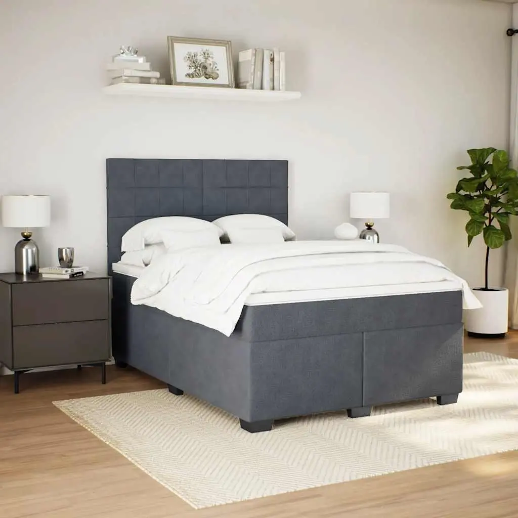 Queen Box Spring Bed Pocket Spring Mattress Velvet Upholstery Adjustable Headboard Grey