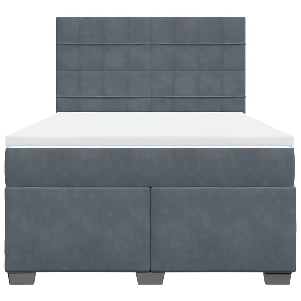 Queen Box Spring Bed Pocket Spring Mattress Velvet Upholstery Adjustable Headboard Grey