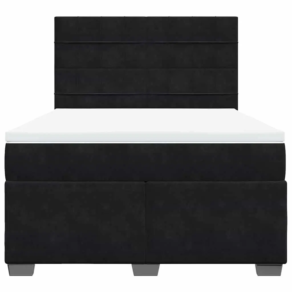 Queen Bed Frame Velvet Upholstered Pocket Spring Mattress Adjustable Headboard LED Lighting Black