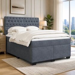 Queen Box Spring Bed with Pocket Sprung Mattress LED Lights Adjustable Headboard