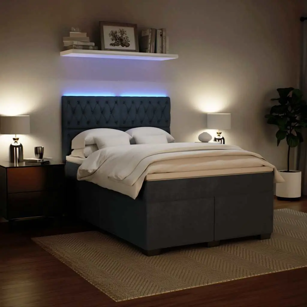 Queen Box Spring Bed with Pocket Sprung Mattress LED Lights Adjustable Headboard