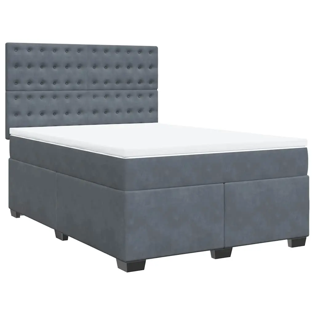 Queen Bed Frame with Pocket Spring Mattress Adjustable LED Lights Dark Grey Velvet