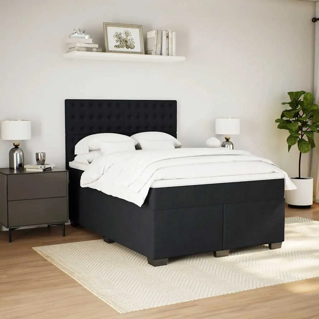 Queen Box Spring Bed Velvet Pocket Spring Mattress Adjustable Headboard Black