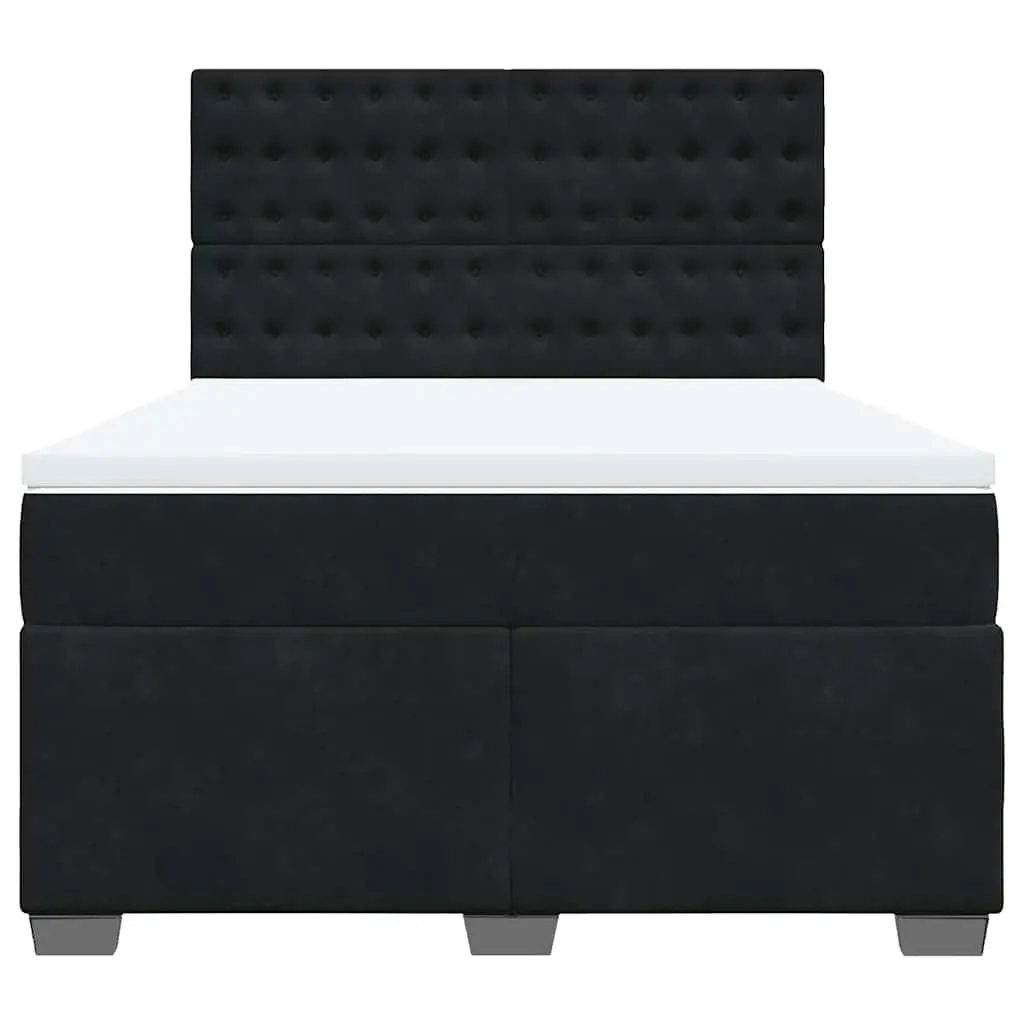 Queen Box Spring Bed Velvet Pocket Spring Mattress Adjustable Headboard Black