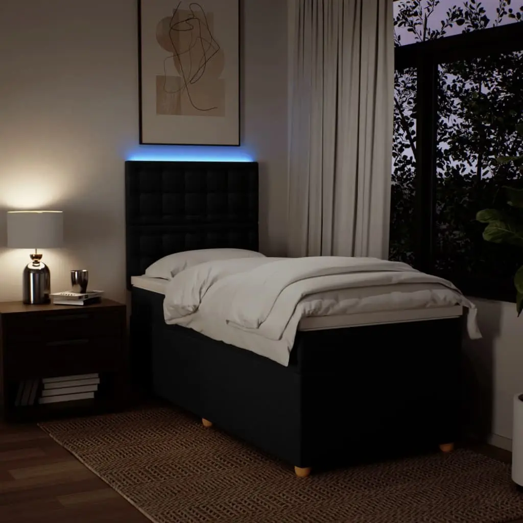 Pocket Spring Mattress Bed Black Fabric King Single with Adjustable Headboard and LED Lighting