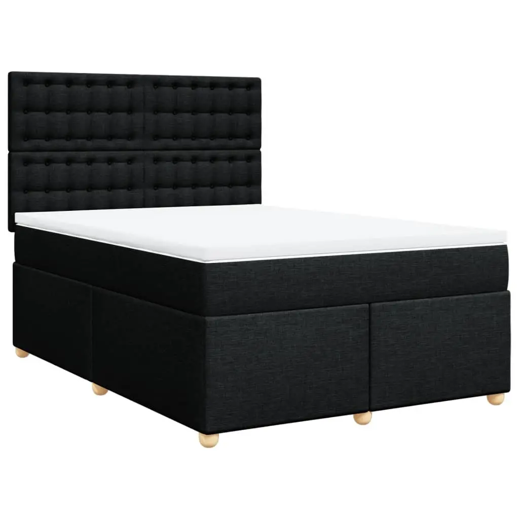 Double Bed with Height Adjustable LED Headboard Pocket Spring Mattress Polyester Fabric Black