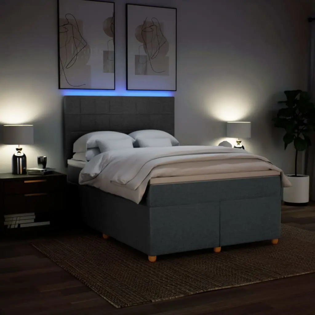 Box Spring Bed Mattress Queen Size Dark Grey Fabric