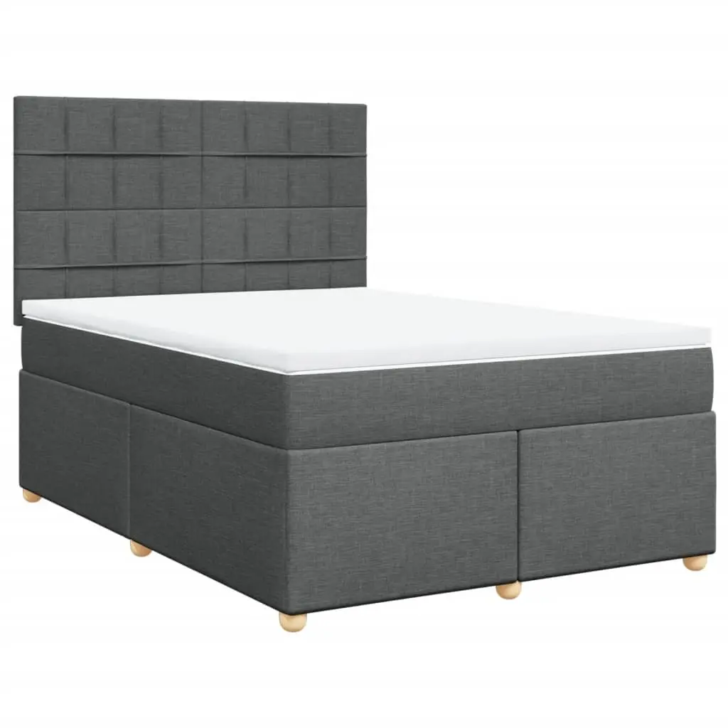 Box Spring Bed Mattress Queen Size Dark Grey Fabric