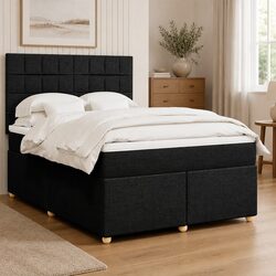 Queen Box Spring Bed with Pocket Mattress LED Lights Adjustable Headboard Black