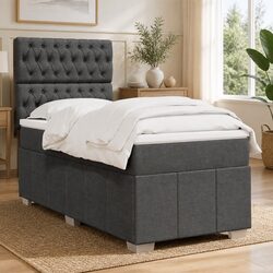 Box Spring Bed with Pocket Spring Mattress LED Lights King Single Grey Fabric