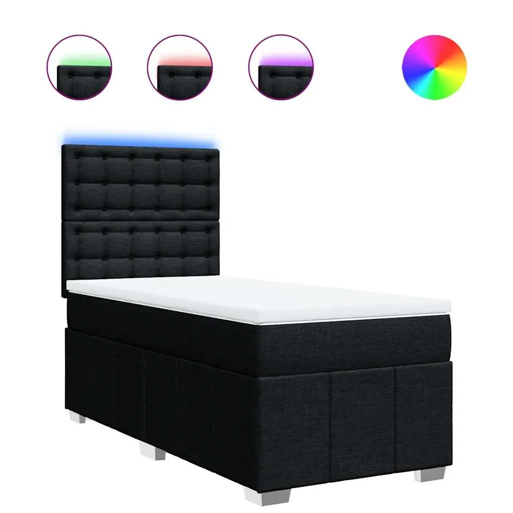 Box Spring Bed with Pocket Mattress Black King Single Adjustable Headboard LED