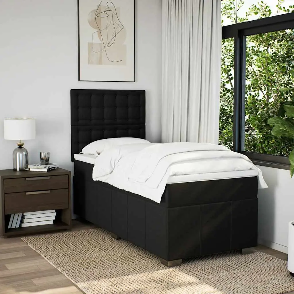 Box Spring Bed with Pocket Mattress Black King Single Adjustable Headboard LED